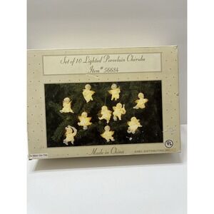 Vtg Christmas Set Of 10 Lighted Porcelain Cherubs Corded Electric Original Box